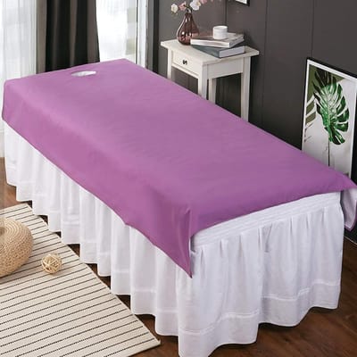Massage Tafel Covers Set van 2, Ademend en Waterdicht, Geschikt voor Schoonheidssalons en SPA's, Met Eén Gat, Paarse Kleur