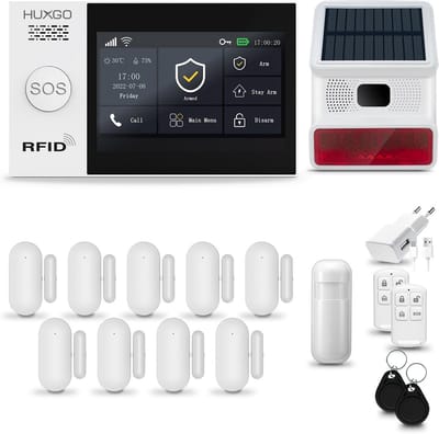 Draadloos Alarmsysteem Set met WiFi en GSM, Inclusief Sirene, Bewegingssensor en 9 Raam/Deursensoren