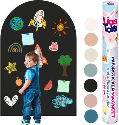 LiasToys Magnetische Muursticker met Krijtbordfunctie – 100 x 80 cm – Magneetbord Muurboog – Zwart