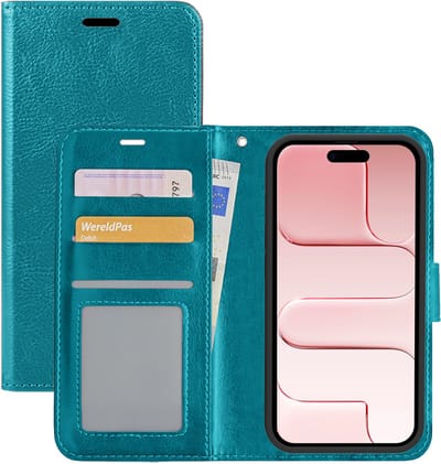 Hoesje - Met Pasjeshouder - Geschikt voor Apple iPhone Air - Luxe Bookcase Portemonee - Flip Case - Kunstleer Book Case - Flipcase - Book Cover - Walletcase - Portemonneehoes - Turquoise