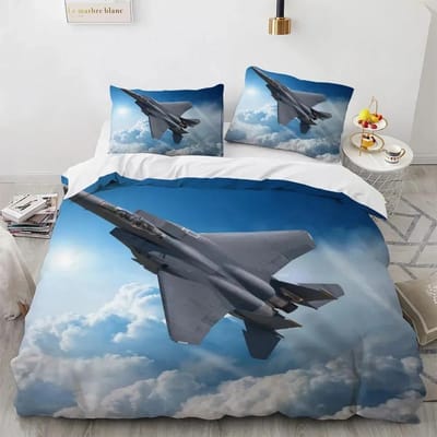 Vliegtuig Vechter Luchtpatroon Comfortabel Dekbed Dekbedovertrek Kussensloop Beddengoed Set Kinderkamer Decoratie Huis Textiel EU Single 135x200cm