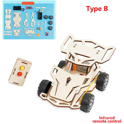 Doe-het-zelf Houten Afstandsbediening Auto Bouwpakket Stem Bouwspeelgoed Educatief Wetenschapsproject Draadloze Raceauto Voor Kinderen Tieners Cadeaus blue