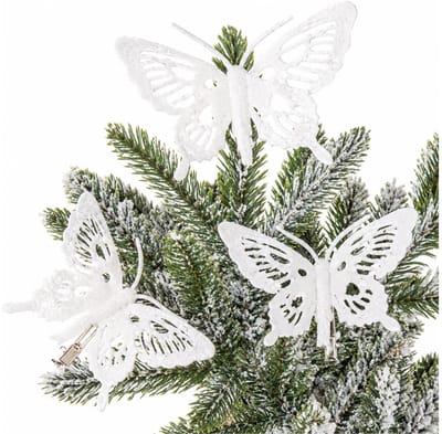 Cosy & Trendy Decoratie vlinder - 3x - op clip - wit - 15 x 11 cm - glitters - kerstvlinder - kerstversiering