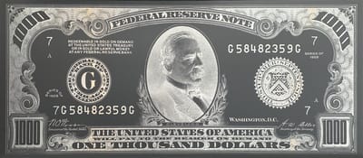 Schilderij Woonkamer - 1000 Dollar Biljet - 100 x 40 cm - PosterGuru