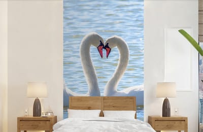 Behang - Fotobehang Vogels - Zwaan - Water - Liefde - Zon - Breedte 120 cm x hoogte 240 cm