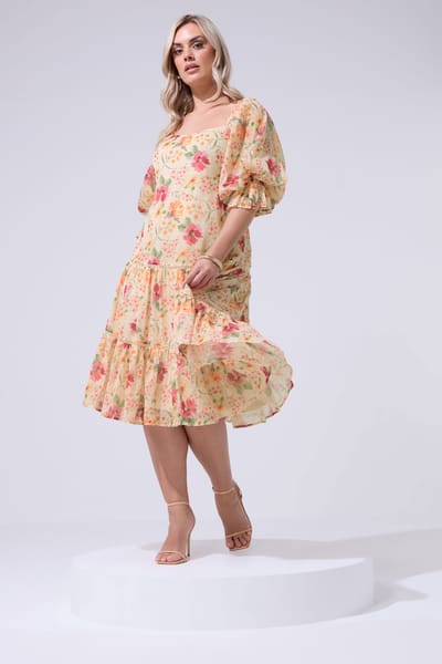 Yours London Nude Midijurk Met Bloemenprint Size 42