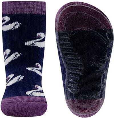 Ewers antislip sokken zwanen - donker blauw met paars