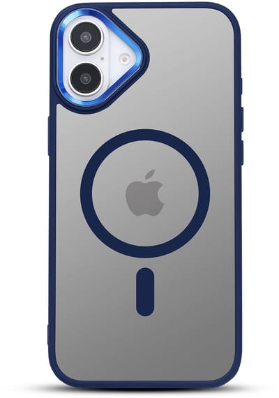 Hoesje Geschikt voor Apple iPhone 16 - Blauwe Color Frame - Casemania Shock Proof Back Cover met Gekleurde Bumper - Geschikt voor MagSafe - Flexibel en Shockproof Hoes met Verhoogde Camera Randen - Val/Stoot-Proof Telefoonhoesje
