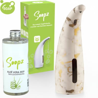Soopz Automatische Zeepdispenser – Goud – Marble Gold Classic – Zeeppompje met Bewegingssensor – Met Aloë Vera Zeep