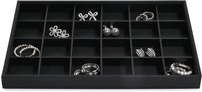 Sieraden Organizer - Opbergbak - Sieraden Presenteren - Handgemaakt & Gestoffeerd - 24 Vakken - Zwart