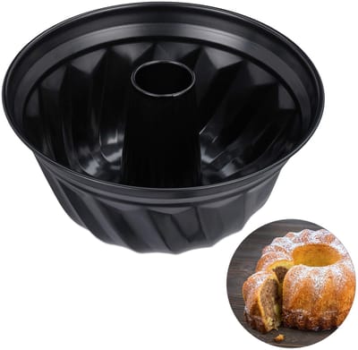 4x tulbandvorm, marmer- & cakevorm, antikleeflaag, Ø 25 cm, carbonstaal, ronde bakvorm, zwart