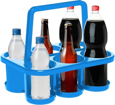 Novaliv flessendrager voor 6 flessen - Stabiele grip - Drankenmand kunststof, stapelbaar, 32x23x28cm BLAUW - Ideaal voor keuken & kelder drankmand bierdrager drankdrager flessendoos