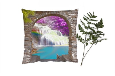 Sierkussens - Kussentjes Woonkamer - 40x40 cm - Bloemen - Regenboog - Waterval - Doorkijk