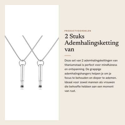 Dailygoods- Ademhalingsketting 2 Stuks - Titanium Stalen Hanger - Diepe Ademhaling - Mindfulness Ketting - Verstelbare Lengte 71 cm - Effectief Stress Verminderen