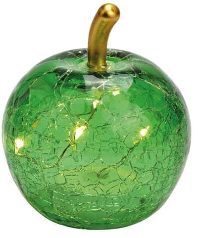 Appel met 5 LED's van groen glas (B/H/D) 7x9x7cm met timer, batterij CR2032 niet inbegrepen