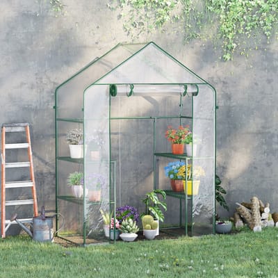 Outsunny - Foliekas - met Twee - Plantenplanken - Transparant - 845-139V01