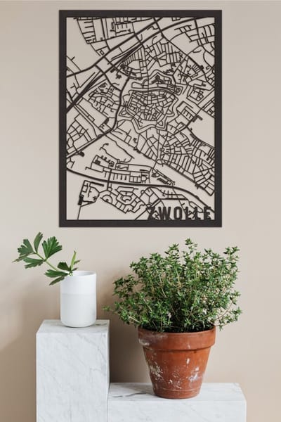 Houten Stadskaart Zwolle Zwart Mdf 30x40cm Wanddecoratie Voor Aan De Muur City Shapes