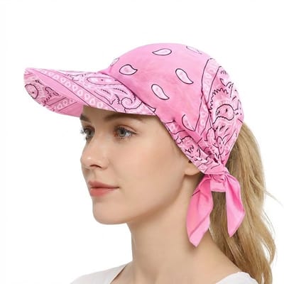 Bandana met klep voor dames cap in roze – comfortabele bandana hoed met zonneklep – paisley print