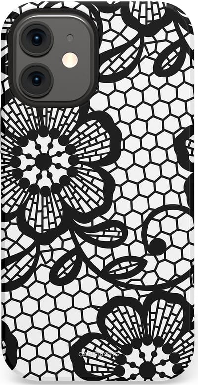 Casetastic Hoesje Geschikt voor Apple iPhone 12 Mini - Stijlvolle Beschermende Duo-layer Case - Zwart Bloemenpatroon