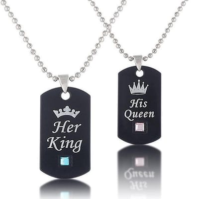 Her King & His Queen Ketting Set voor Hem en Haar - Zwart - Valentijnsdag - Valentijn Cadeautje voor Mannen