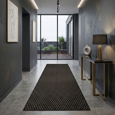 FLOORDIREKT Tapijtloper - Vloerkleed - Dundalk - Keukenloper - Rondom Geketend - Zwart - 80 x 100 cm