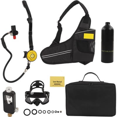 DIDEEP 1L Mini Duikfles Drukontlastingsklep Kit met Duikbril Band Tas Bijvuladapter Black