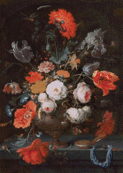MyHobby Borduurpakket – Stilleven met bloemen en een horloge (Mignon) 50×70 cm - Aida borduurstof 5,5 kruisjes/cm (14 count) - Telpatroon - Borduurgaren - Borduurnaald - Handleiding - Voor Beginners & Gevorderden - Complete borduurset