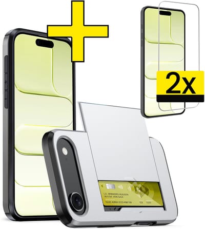 Hoesje Geschikt voor iPhone Air Hoesje Case Pashouder Hard Cover Met 2x Screenprotector - Hoes Geschikt voor iPhone Air Hoesje Met Kaarthouder - Grijs