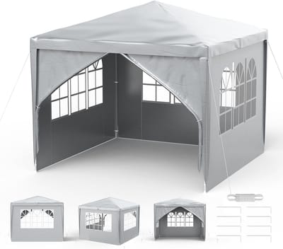 Feesttent Paviljoen - Waterdicht Tuinpaviljoen - Buitenfeesten Organiseren - Met 8 Afneembare Wanden - 3x3 Meter - Grijs