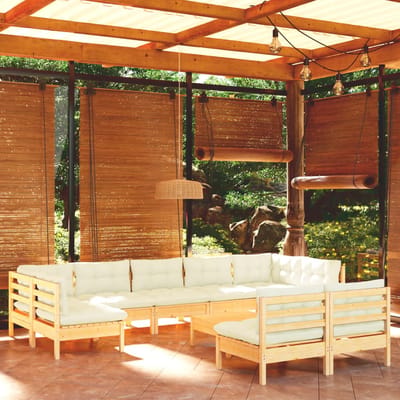vidaXL - 10-delige - Loungeset - met - crèmekleurige - kussens - grenenhout