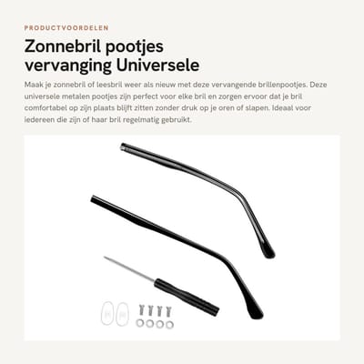 Dailygoods- Brillenpootjes Metaal - Vervangingsset 1 Paar - Universele Brillen - Zonnebril/Leesbril - Aangenaam Draagcomfort - Vermindert Druk op Oren - Brilarm