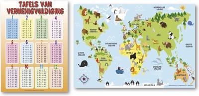 Poster Wereldkaart - kinderen - dieren - oceanen - 70 x 100 cm