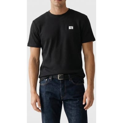 Calvin Klein Ss Waffle Badge Crewnetee Black Maat: L | Basic T-Shirts Outlet | Heren | Zwart
