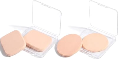 Set van 4 make-upsponsen voor alle huidtypes, inclusief reiskoffer, ronde en vierkante sponsen voor foundation en poeder, ideaal voor nat en droog gebruik
