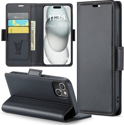 Hoesje geschikt voor iPhone 15 - HyperCase Book Cover Kunstleer Zwart