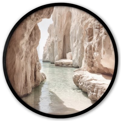 Poster in lijst Rond - Fotolijst 40x40 cm - Posters - Rotsen - Zee - Zand - Kloof - Ronde posterlijst zwart - Decoratie - Wanddecoratie woonkamer - Muurdecoratie slaapkamer