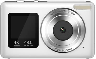 Camera - Digitale camera voor Vlogs Selfies - 2.7K HD en 56MP - Dual Screen Fototoestel met Scherm aan de Voorkant - 16X Zoom en 20 Filters - Compacte Reiscamera voor Beginners en Tieners - Wit
