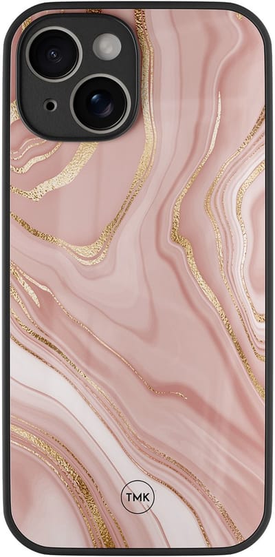 Hoesje geschikt voor Apple iPhone 14 - Rose marble - Roze - TPU luxe case (glossy toplaag) - Marmer - Hardcase backcover zwart