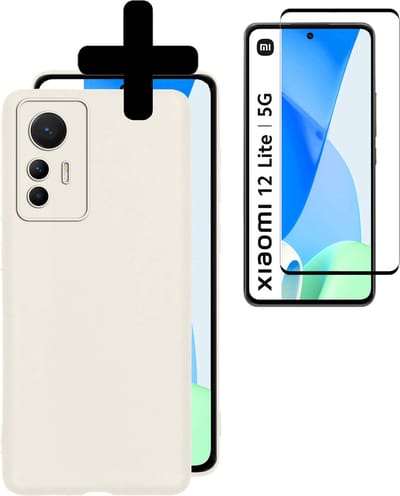Hoesje - Met Screenprotector - Geschikt voor Xiaomi 12 Lite - Sterk & Shockproof - Back Cover - Siliconen Case - Telefoon Hoes - Telefoonhoesjes - Wit
