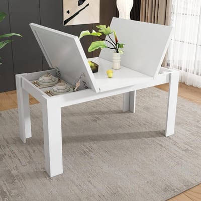 Eettafel met opbergruimte - Keukentafel - Ruimtebesparend wonen - Verborgen klapvak - 120 x 70 cm - Wit