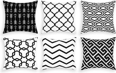 Set van 6 decoratieve kussenhoezen, outdoor, sierkussenhoezen, geometrisch patroon, kussenovertrekken voor bank, kamer, polyester, 50 x 50 cm, zwart