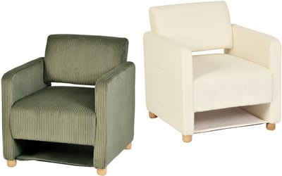 Fauteuil - Set Van 2 Ribfluweel Rubberhout poten - Beige en Groen