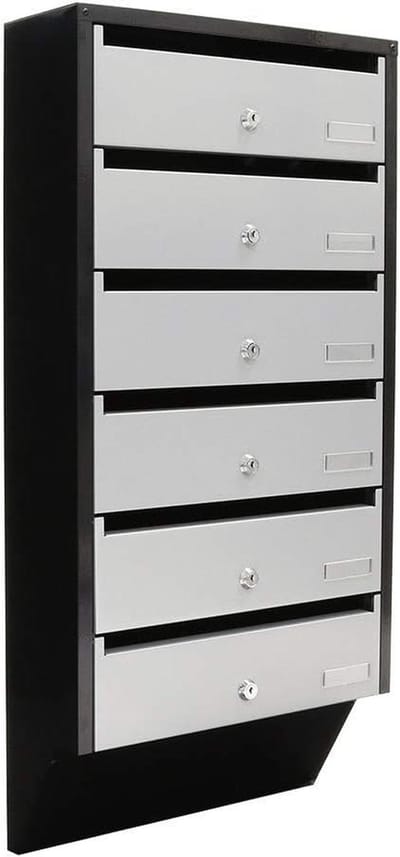 Brievenbussysteem Quarten 6 - Zilver/Zwart met Cilinderslot en Naambord voor 6 Brievenbussen, Wandbrievenbus