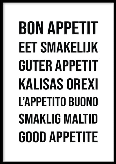 Poster Eet Smakelijk- 30x40cm met Fotolijst – Keuken Poster – Ingelijst