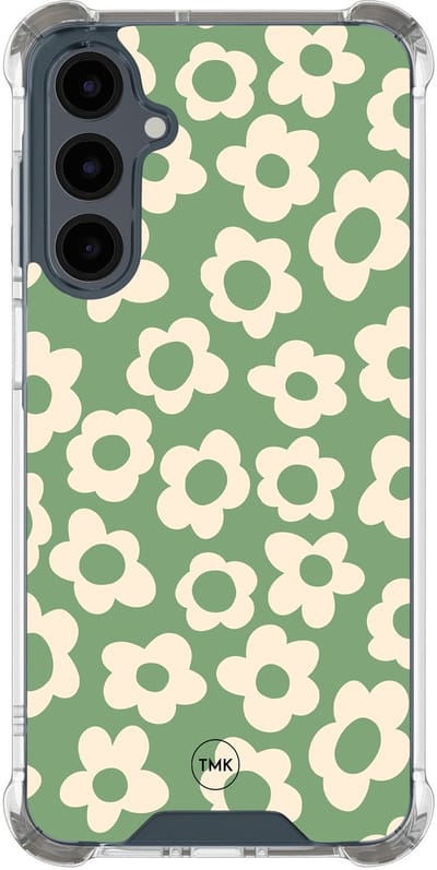 Shockproof hoesje geschikt voor Samsung Galaxy A17 - Retro cute flowers - Schokbestendig - Verhoogde randen - TPU case - Extra Sterke Back Cover - Bloemen - Transparant, Groen