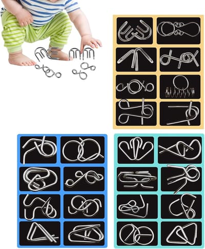 Metalen Breinbrekers - Logica Puzzels - Intelligentie Training - 24 Delige Set - 19 x 14 cm