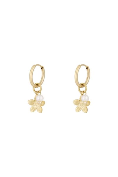 Oorbellen - Oorhangers - Goud - Bloemen - Zoetwater parel - Stainless steel sieraden - Trendy - Cadeau