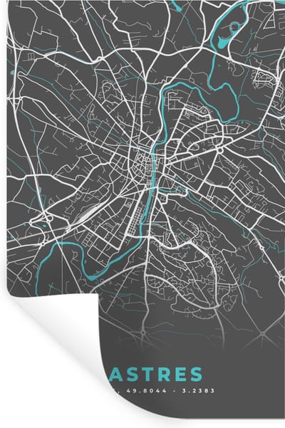 Muurstickers - Sticker Folie - Castres - Frankrijk - Plattegrond - Kaart - Stadskaart - 20x30 cm - Plakfolie - Muurstickers Kinderkamer - Zelfklevend Behang - Zelfklevend behangpapier - Stickerfolie