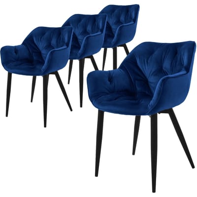 Eetkamerstoel set van 4 Grote ruitvormige quilting met rugleuning en armleuningen Donkerblauw Keukenstoel met microvezel fluwelen bekleding ML design