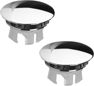 Ronde afvoerbedekking voor wastafel in koper met plastic montagesteunen, 2 stuks voor 22-24 mm gaten, ideaal voor badkamer en keuken
